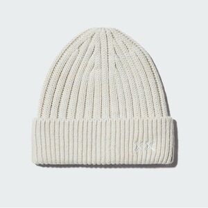 Uniqlo KAWS Heattech Cream Ribbed Knit Beanie - Brand new with tags